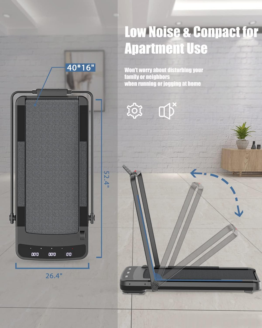 Black 2 in 1 Folding Treadmill with Remote Control R7847