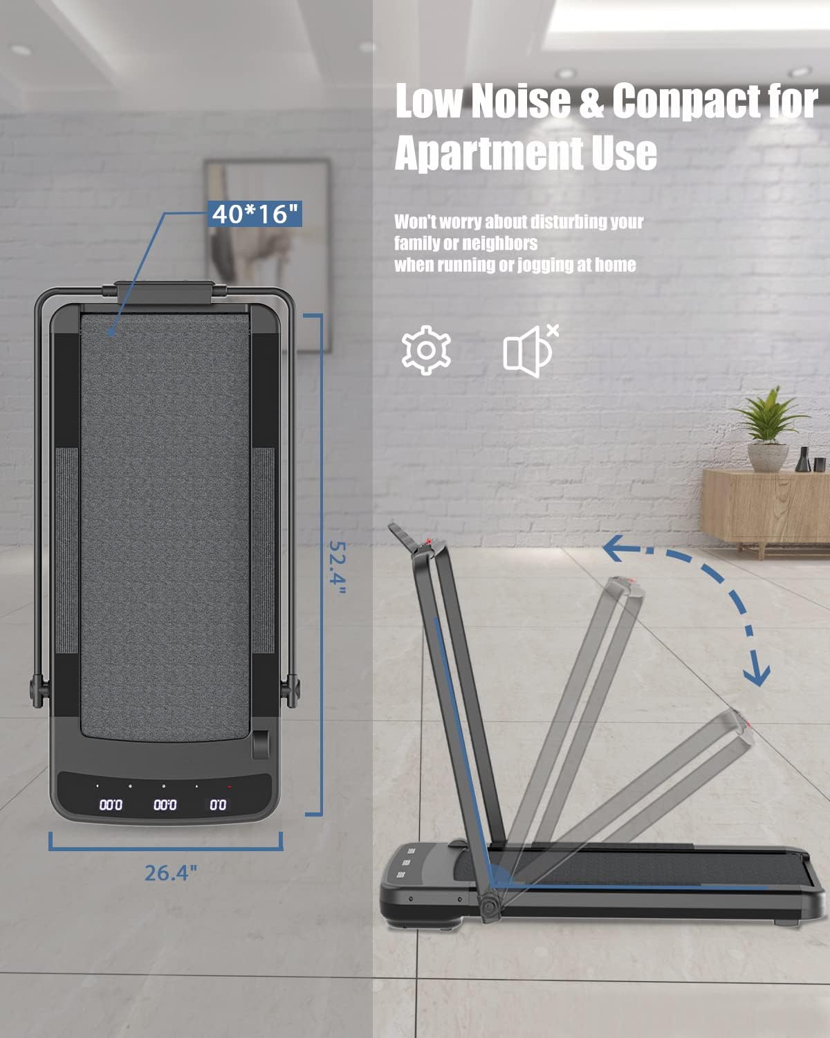 Black 2 in 1 Folding Treadmill with Remote Control R7847