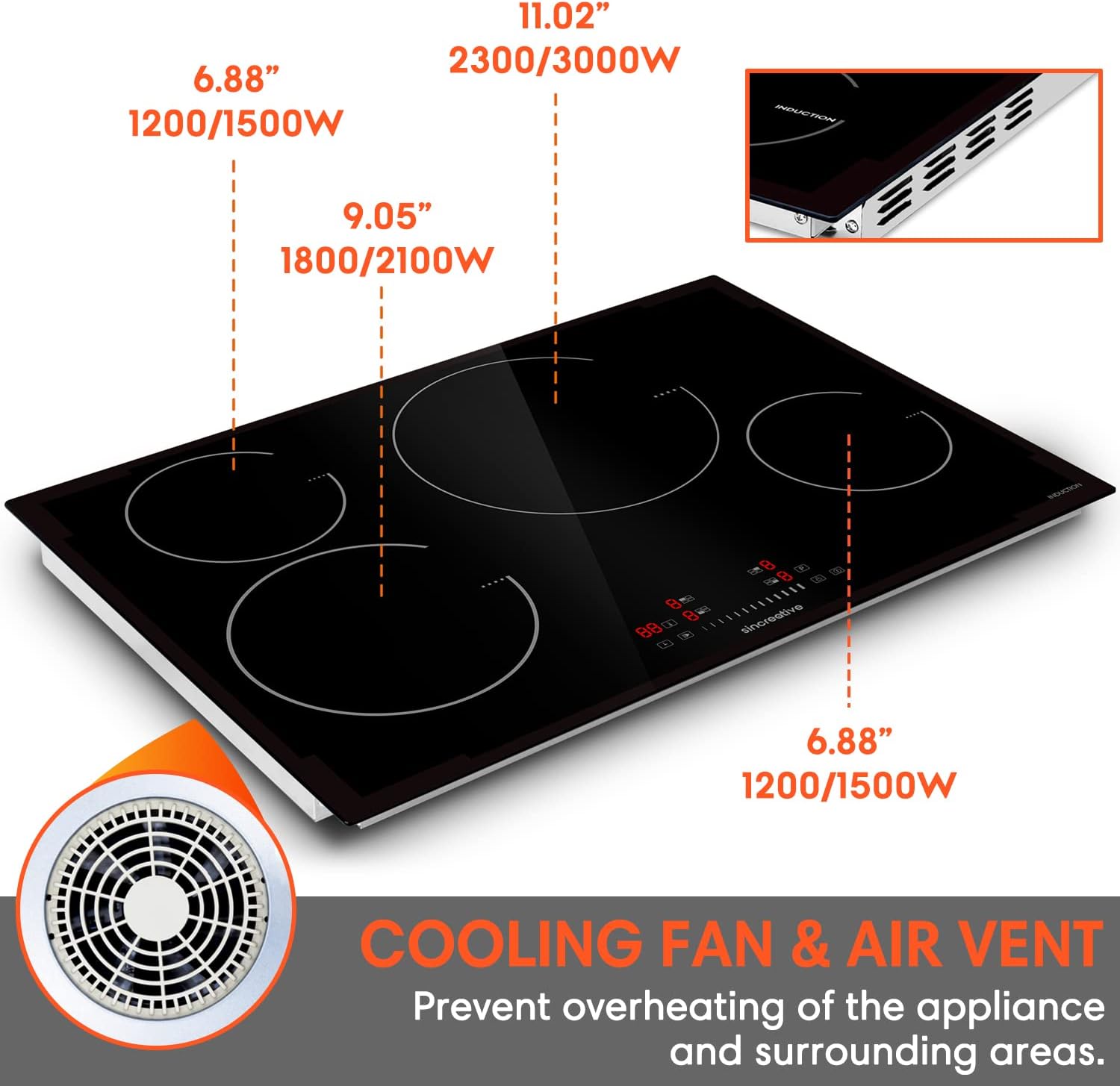 Induction Cooktop with 4 Burners Smoothtop Ceramic Glass F703459