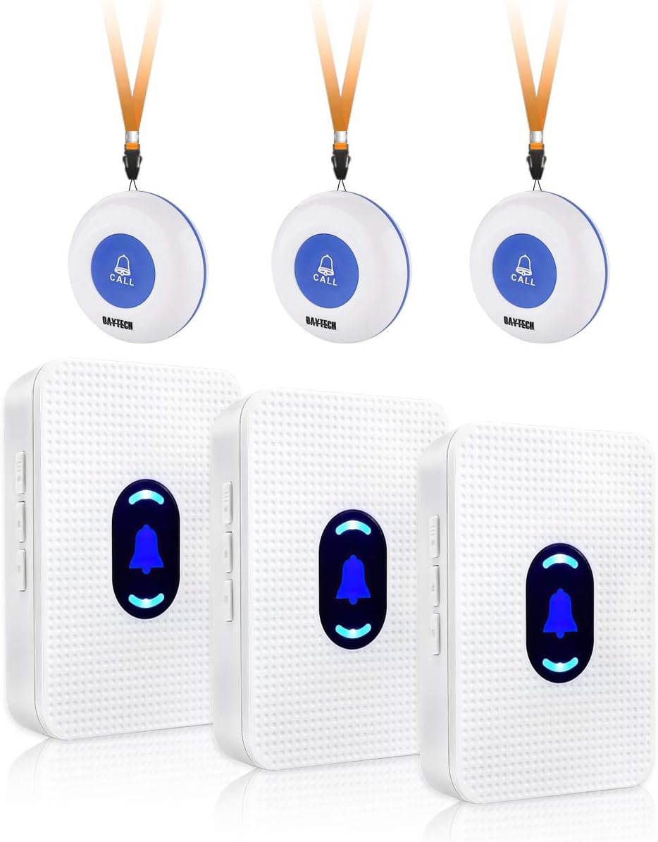 3 Receiver+3 Call Buttons Caregiver Pagers Emergency Call Button Alert System O585551