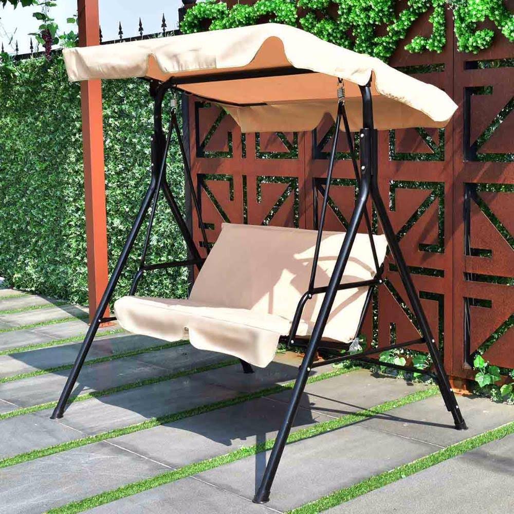 Green Cushioned Steel Frame Patio Canopy Swing Glider Y838