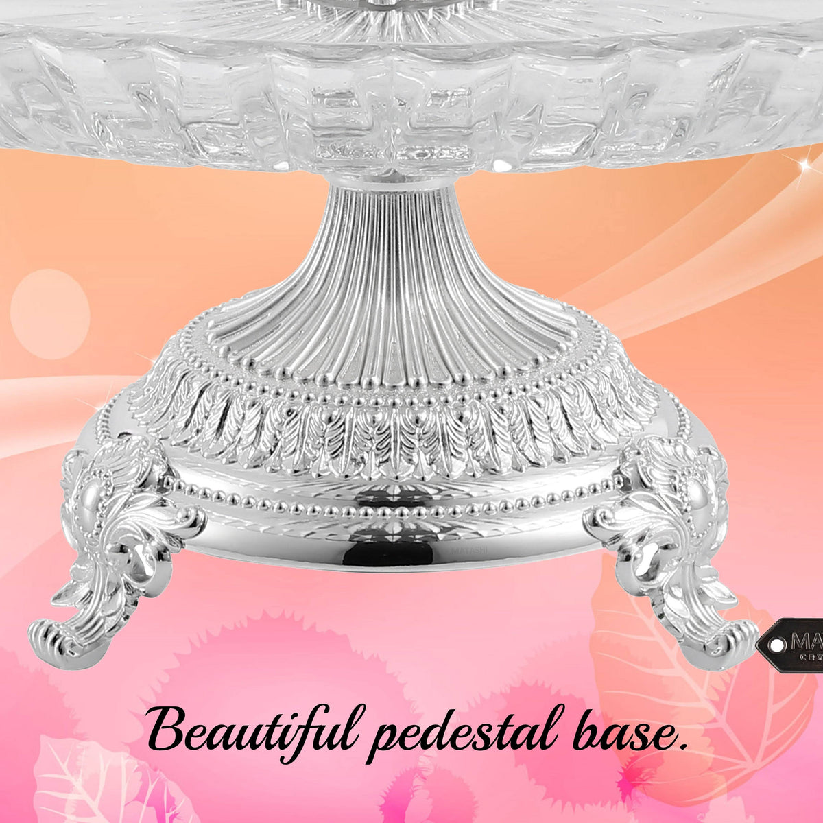 Crystal Cake Plate Decorative Dish Round Serving Platter with Silver Plated Pedestal Base M14759
