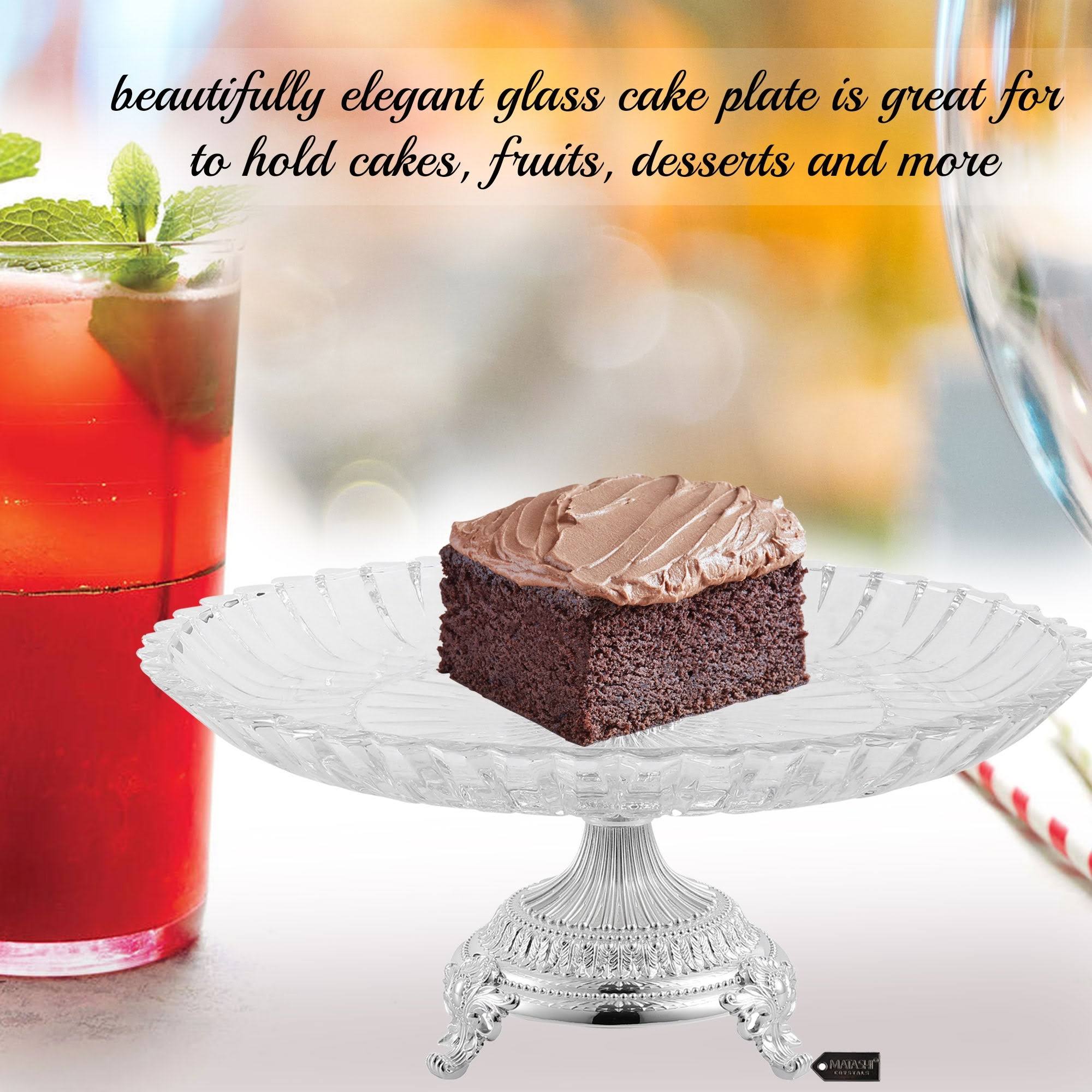 Crystal Cake Plate Decorative Dish Round Serving Platter with Silver Plated Pedestal Base M14759