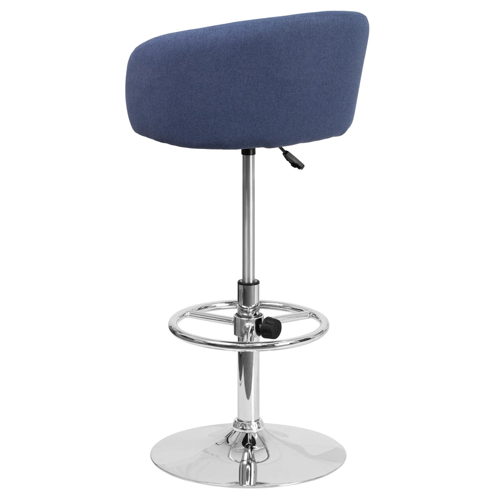 Blue Fabric Adjustable Height Barstool with Barrel Back and Chrome Base H8021