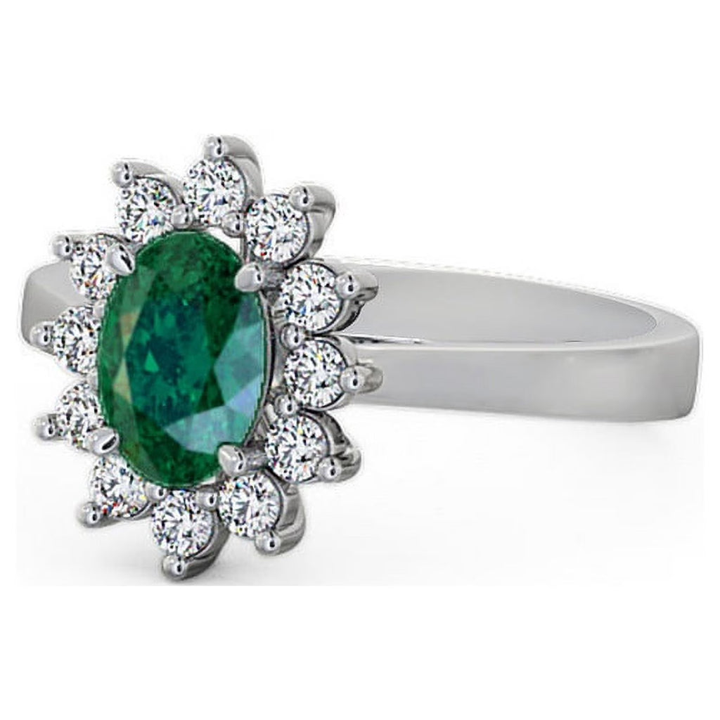 14K White Gold Oval Shape Natural Emerald Diamond Ring D80187