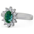 14K White Gold Oval Shape Natural Emerald Diamond Ring D80187