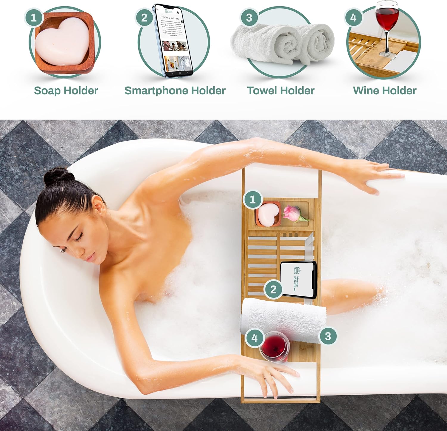 Bamboo Bath Tub Table Tray Caddy Pack of 2 L170