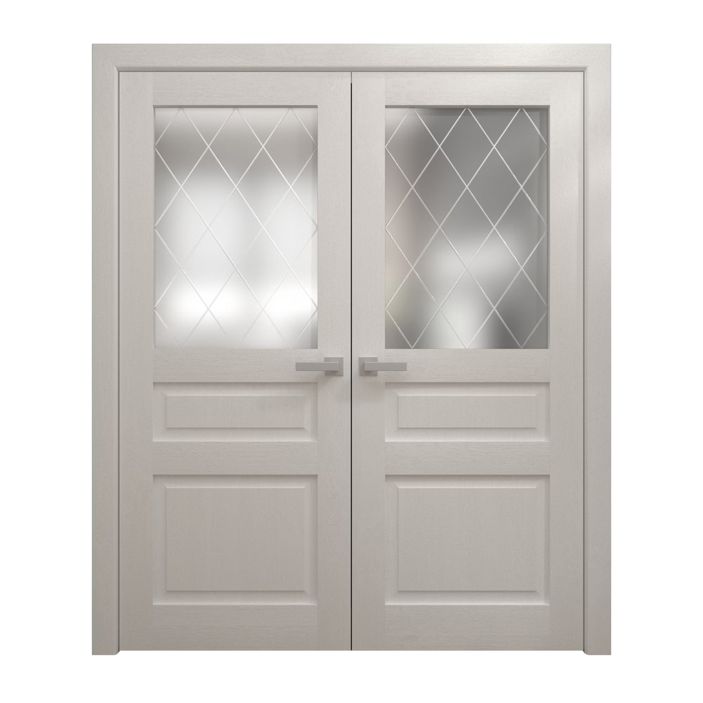 Solid French Double Doors 36 x 80 inches Painted White Oak Wood Interior S364412