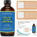 Castor Oil Organic Cold Pressed Unrefined in Glass Bottle (8fl.oz/237ml), 20Pcs Self-Adhesive Castor Oil Pack Wrap Kits D4029