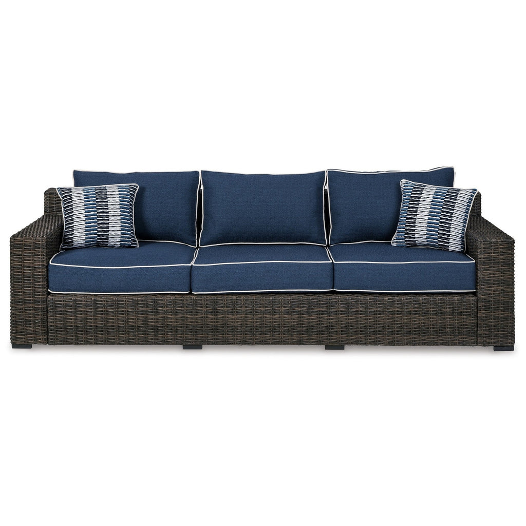 98 Inch Outdoor Sofa with Blue Polyester Upholstery S862