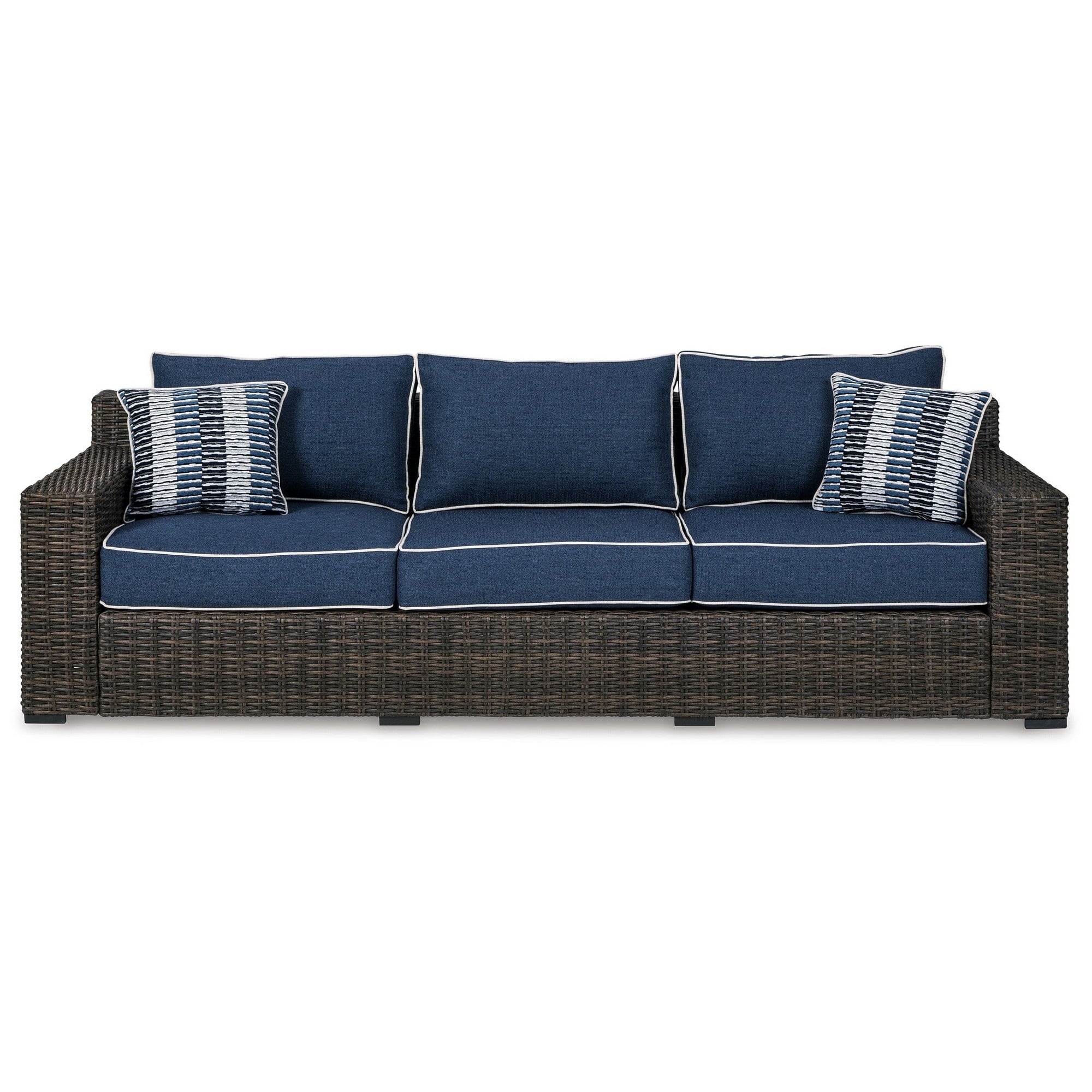 98 Inch Outdoor Sofa with Blue Polyester Upholstery S862