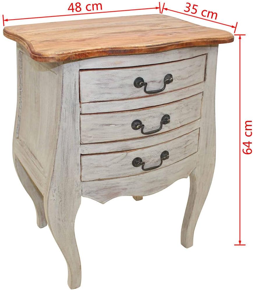 Solid Reclaimed Wood Bedside Cabinet with 3 Drawers B815