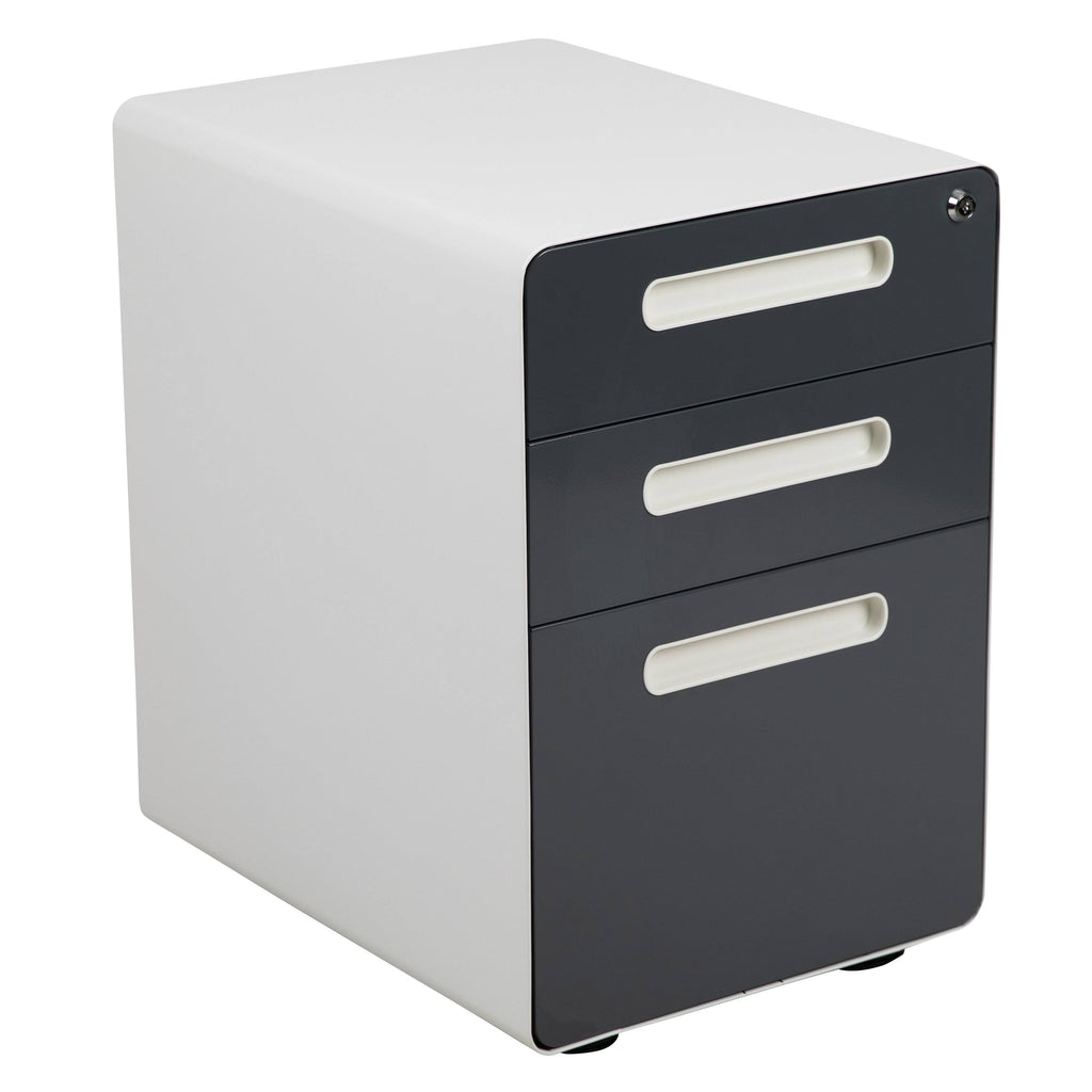White and Charcoal 3-Drawer Mobile Locking Filing Cabinet C1284
