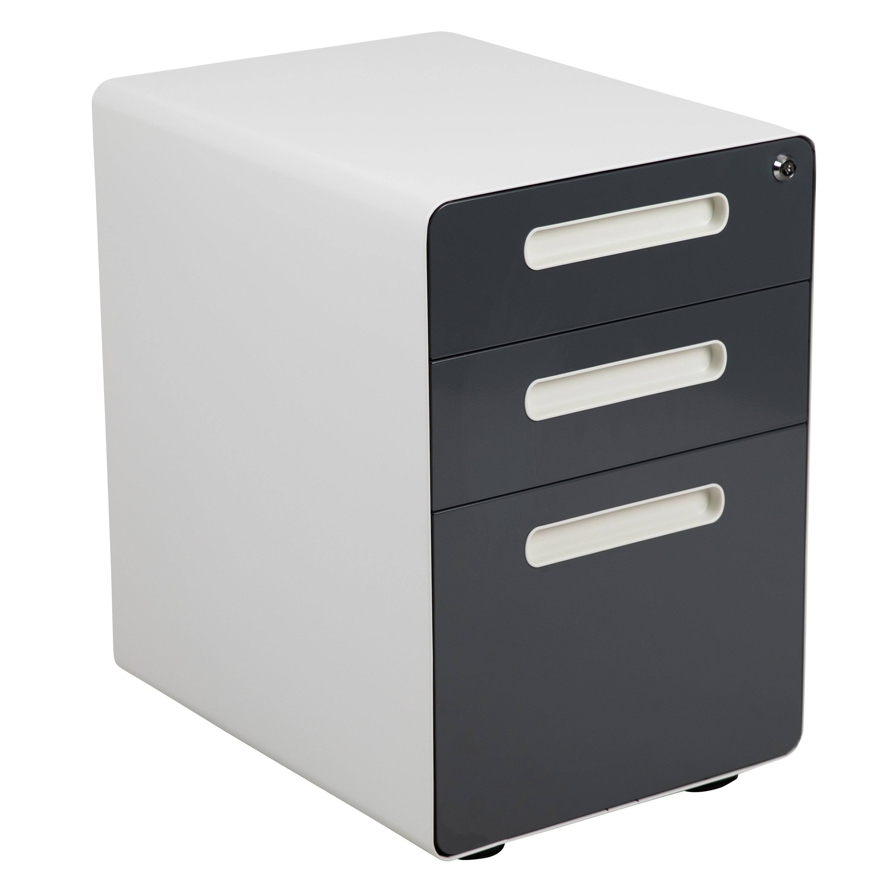 White and Charcoal 3-Drawer Mobile Locking Filing Cabinet C1284