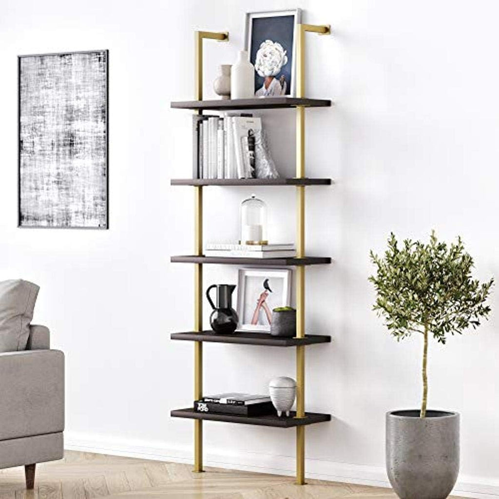 6-Shelf Tall Bookcase with Reclaimed Wood and Industrial Metal Frame, Oak/Black L4564