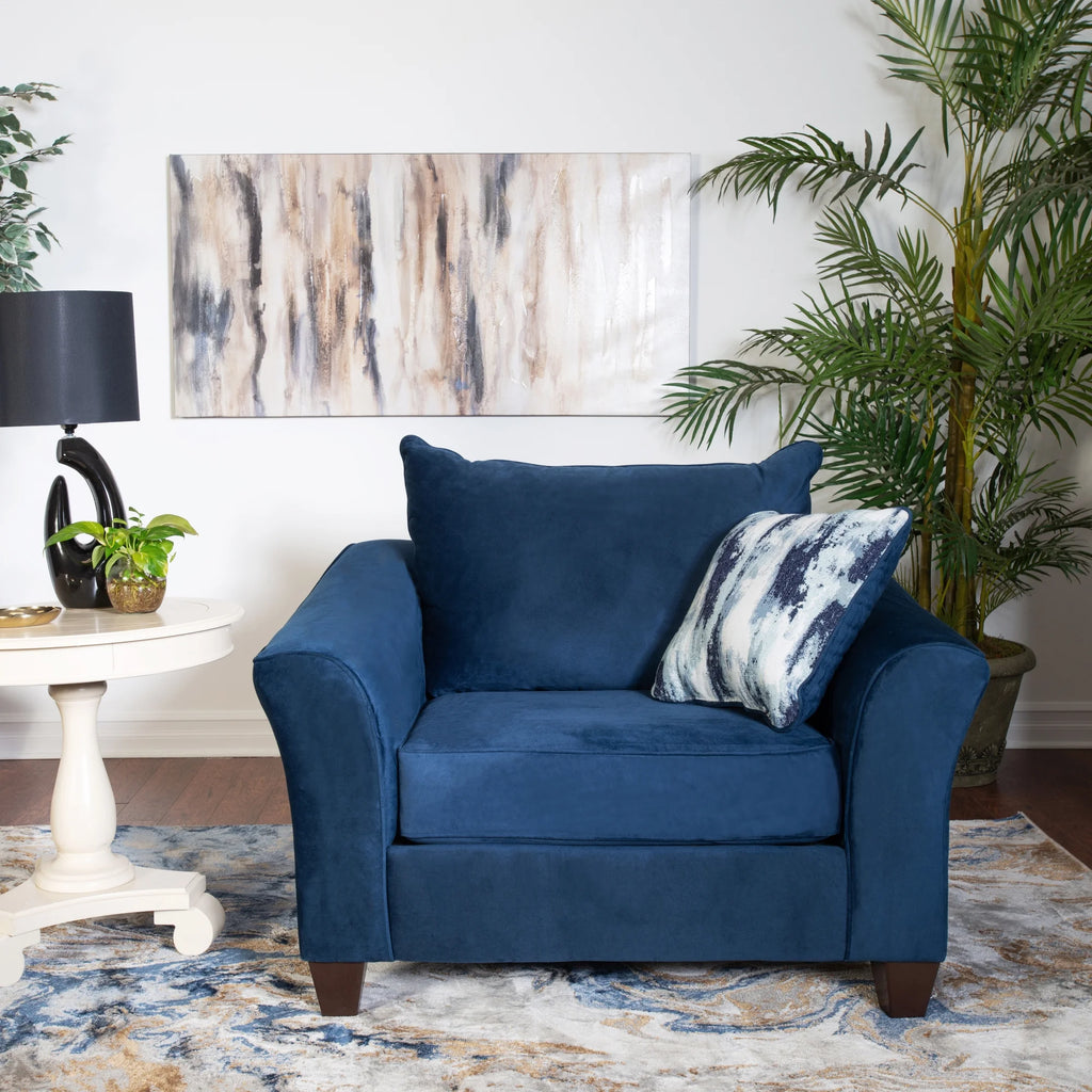 Navy Blue Fabric Pillowback Armchair with Ottoman Set B28413