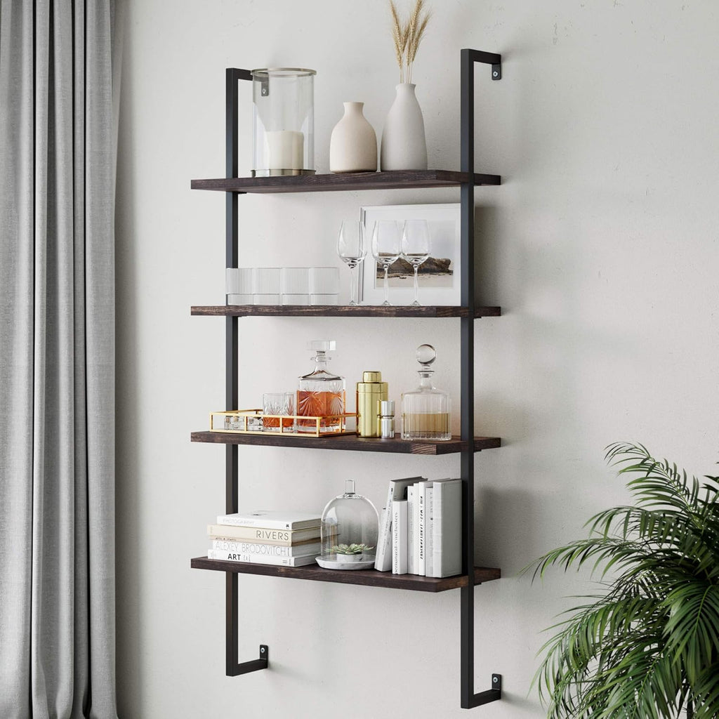 6-Shelf Tall Bookcase with Reclaimed Wood and Industrial Metal Frame, Oak/Black L4564