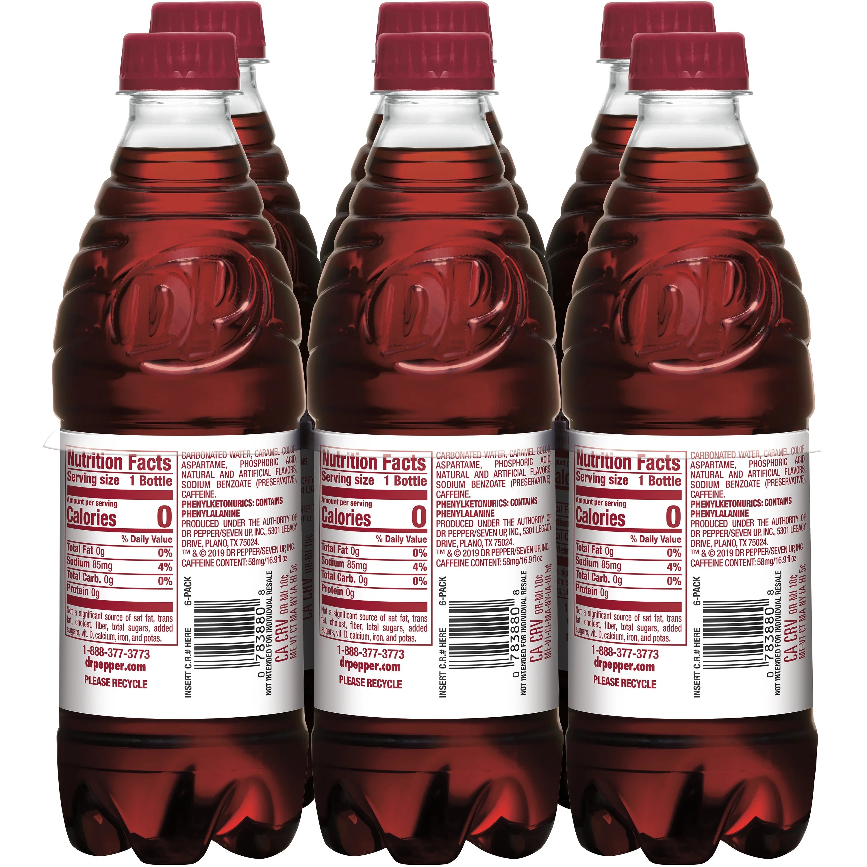 Diet Dr Pepper Soda Pop, 16.9 fl oz, 6 Pack Bottles W817