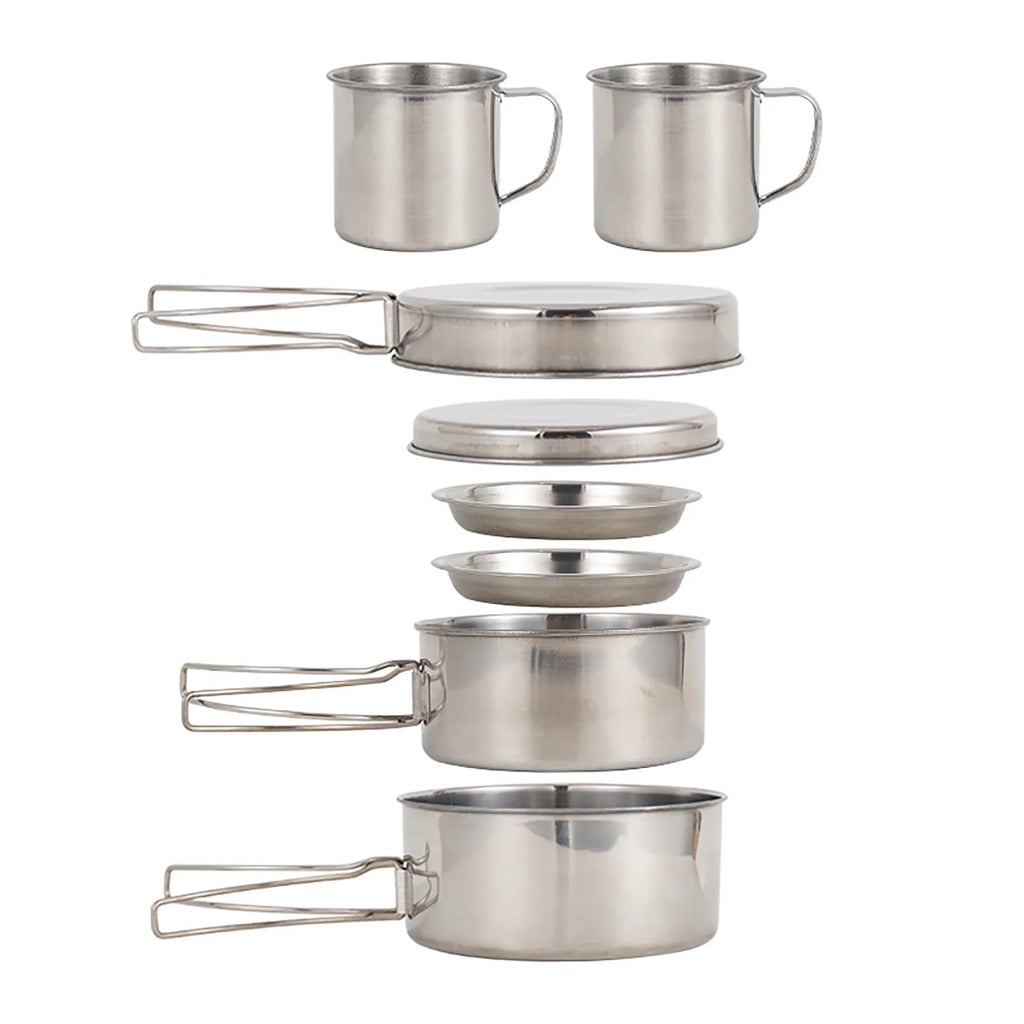 8PCS Stainless Steel Camping Cookware Mess Kit Y54468
