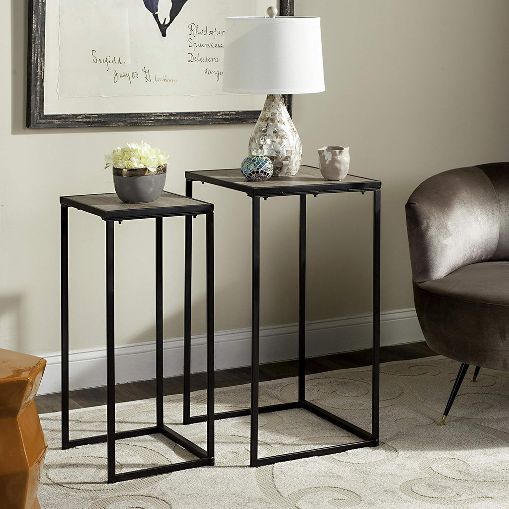 Light Oak and Black Wood Stacking End Table Pack of 2 J143692