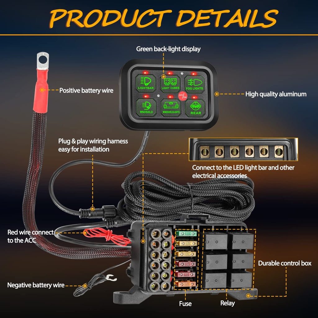 6 Gang Switch Panel Automatic Dimmable LED Car Switch Button Touch Switch Box X68653