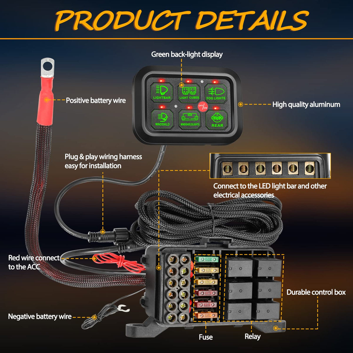 6 Gang Switch Panel Automatic Dimmable LED Car Switch Button Touch Switch Box X68653