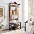 Rustic Brown 3-in-1 Industrial Hall Tree with Shoe Storage & Hooks R641