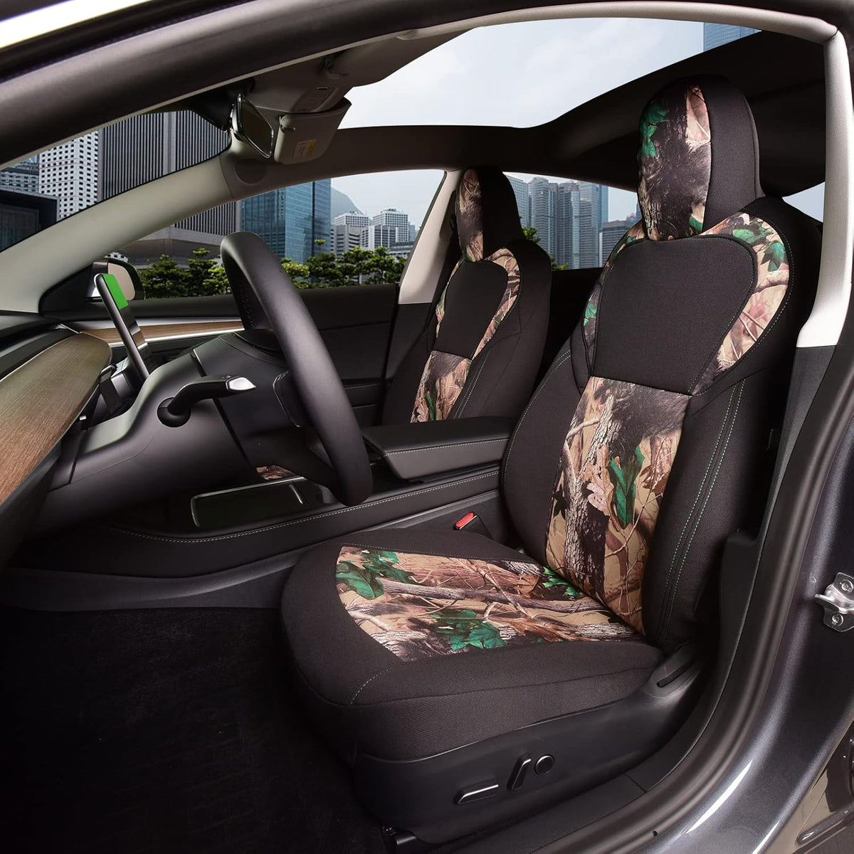 Red and Black Fabric Car Seat Cover Set for Tesla Model 3/Y V966