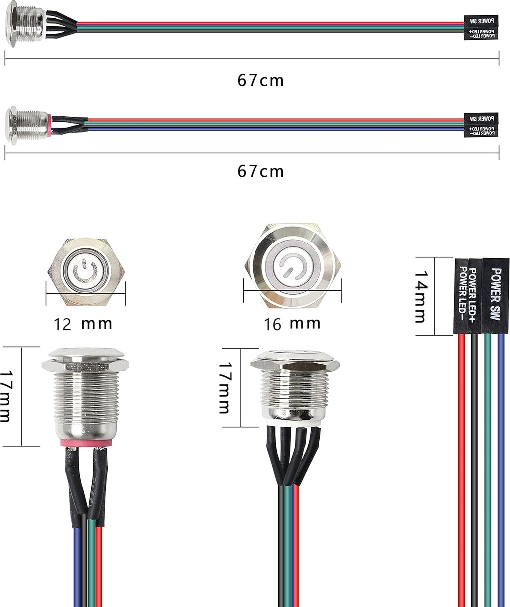 PC Case LED Power Button Switch 60cm 16mm E90877