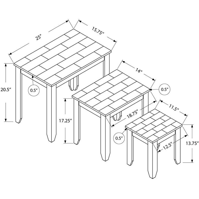 3 Piece Faux Marble Top Nesting Table Set in Cappuccino S7779