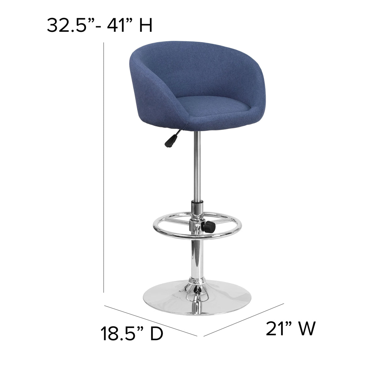 Blue Fabric Adjustable Height Barstool with Barrel Back and Chrome Base H8021