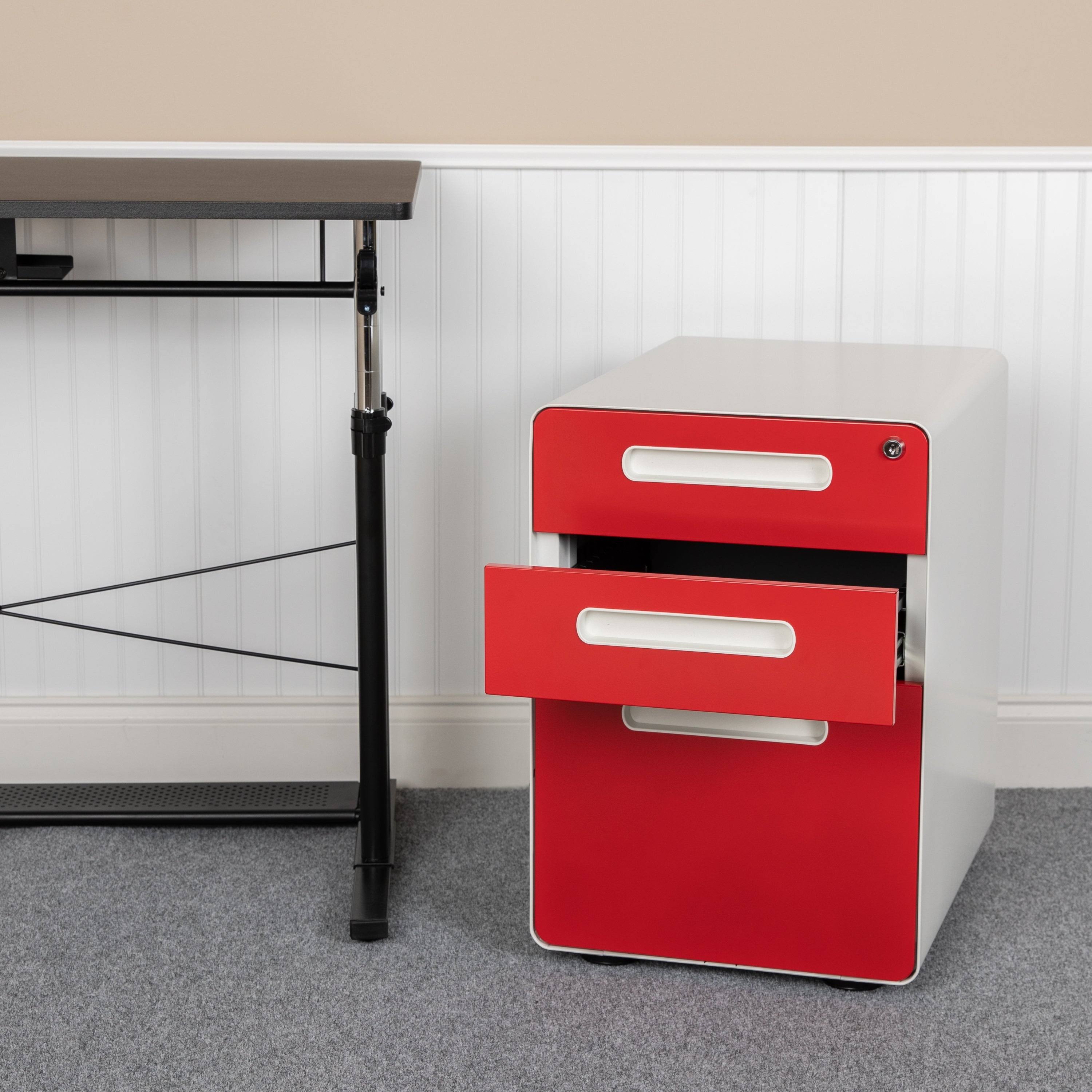 White and Charcoal 3-Drawer Mobile Locking Filing Cabinet C1284
