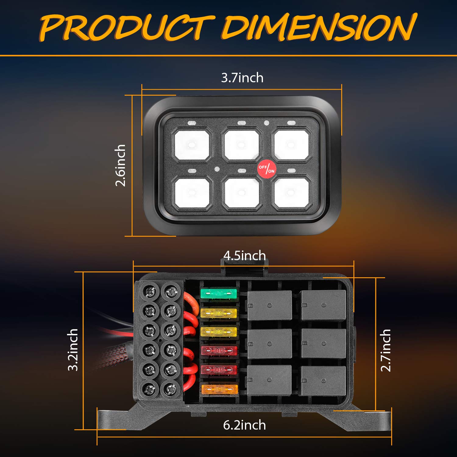 6 Gang Switch Panel Automatic Dimmable LED Car Switch Button Touch Switch Box X68653