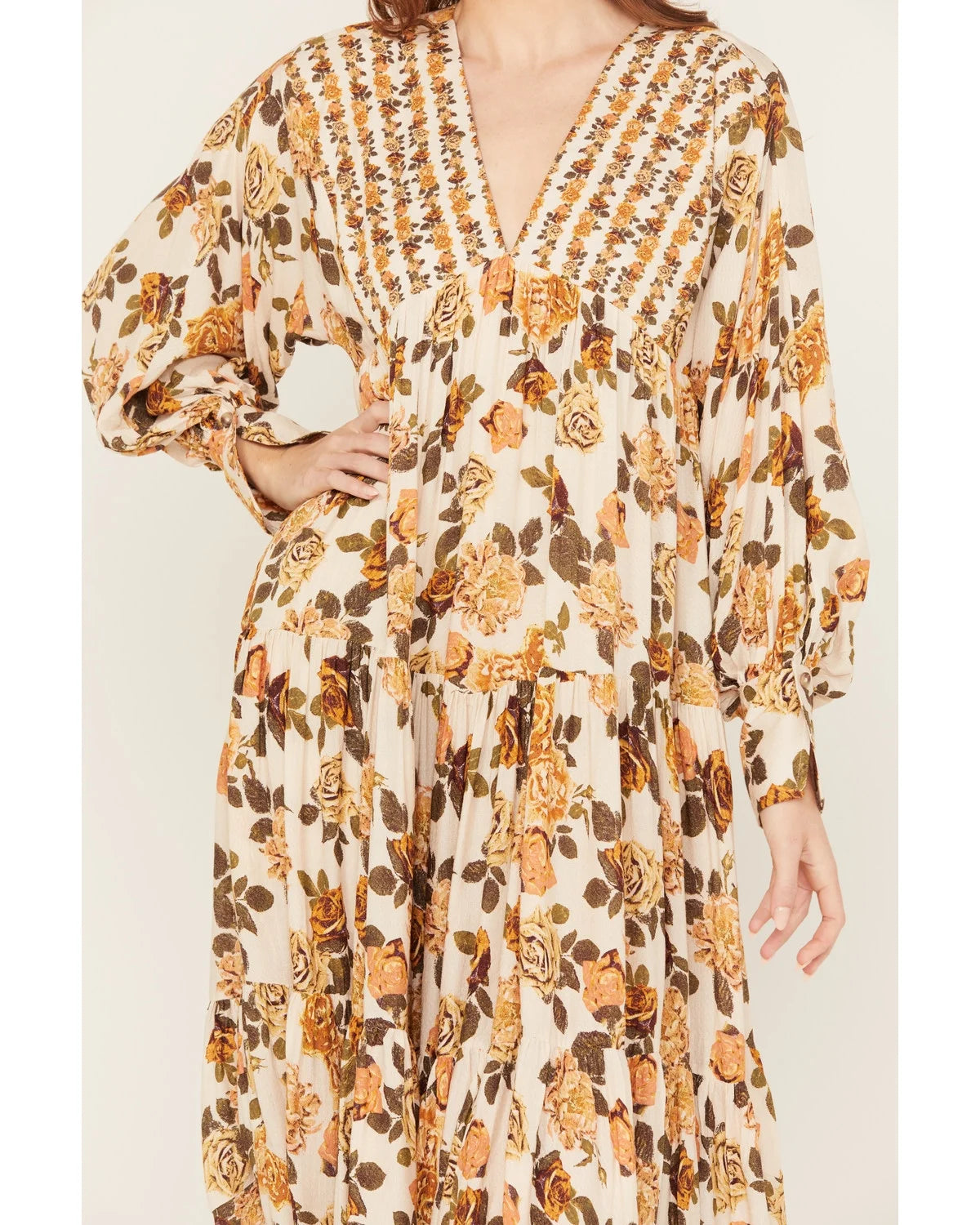 Ivory Floral Maxi Dress R9076