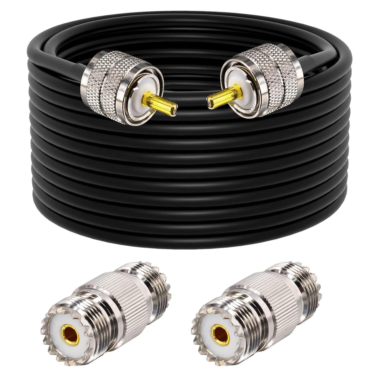 CB Coax Cable RG58 Coaxial Cable 49.2ft UHF PL259 Male to Male Cable with UHF SO239 Female to SMA/UHF/BNC Adapter 4-Pack R1411