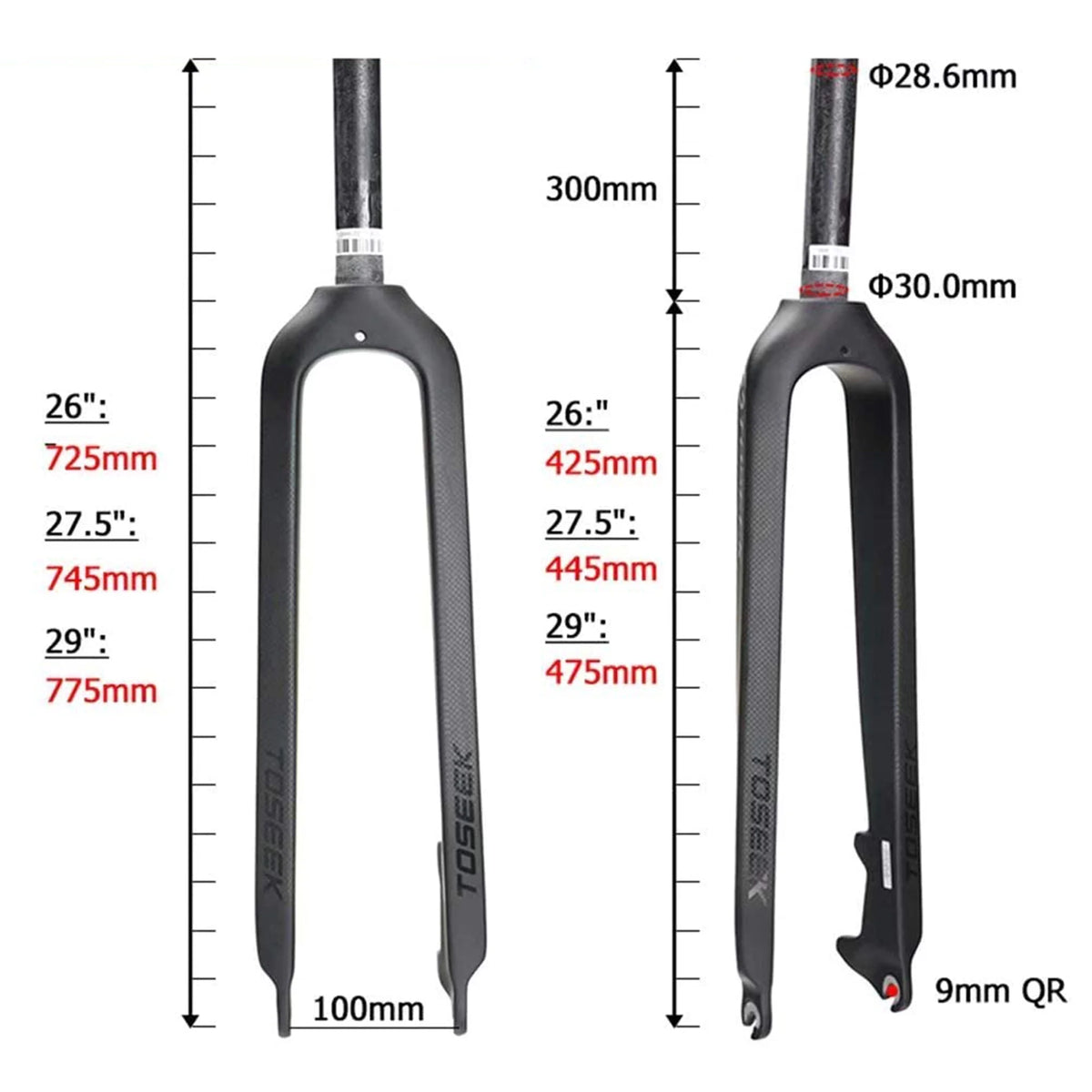MTB Rigid Fork 1-1/8" Full Carbon Fiber Disc Brake Fork 26/27.5/29'' Straight Tube Mountain Bike Front Forks L643630