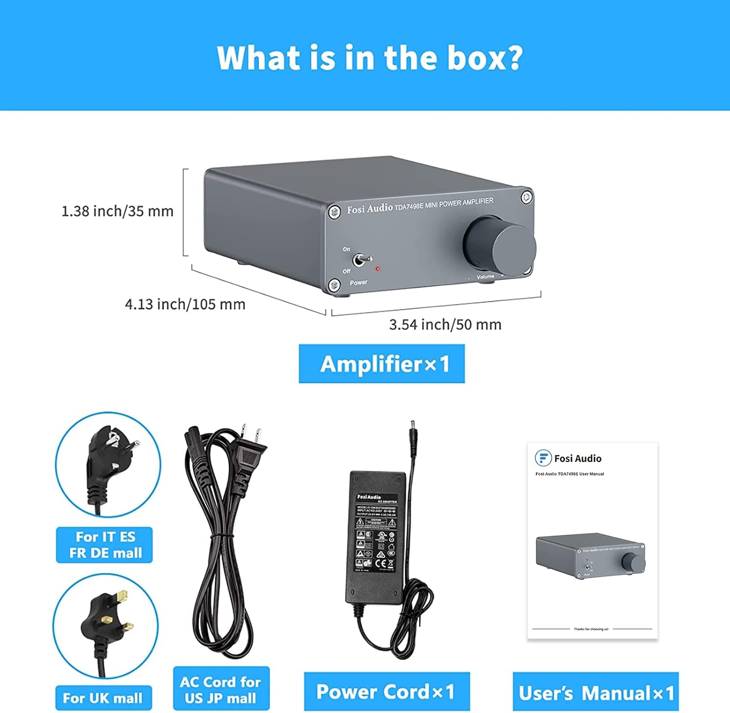 TDA7498E 2 Channel 160W x2 Stereo Audio Amplifier Mini Hi-Fi Class D Integrated Amp with 24V Power Supply Pack of 2 Y496247