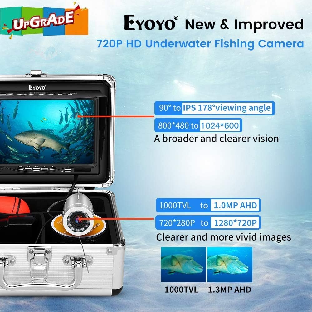 Upgraded 720P Underwater Fishing Camera with 7 inch Screen (15m) E219