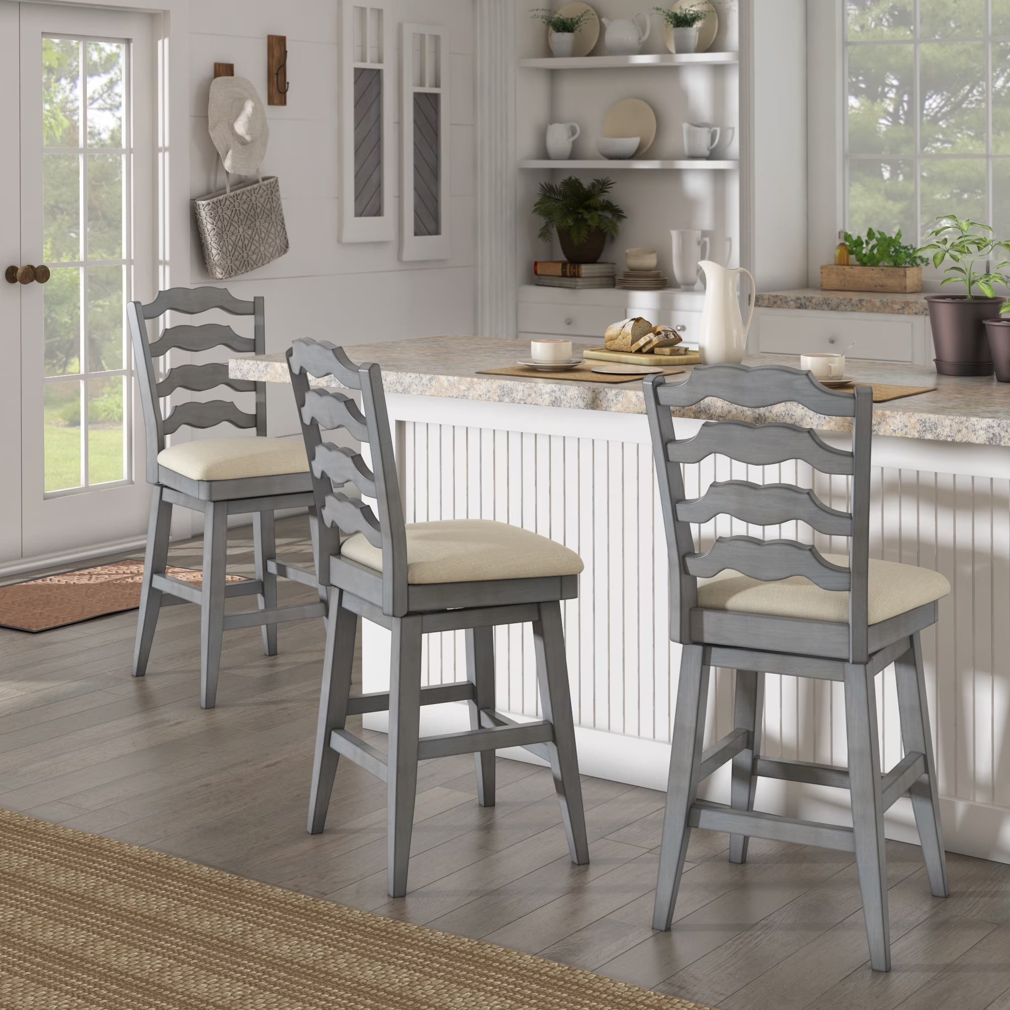 French Ladder Back Counter Height Swivel Stool C148