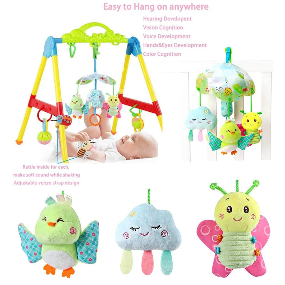 Baby Car Seat Clip On Stroller Toy With Birds And Hanging Rattle Sensory Activity Toy Z53354