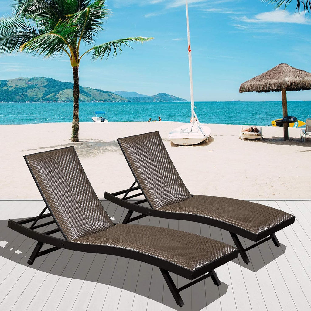 Brown Aluminum Wicker Padded Lounge Chairs with Wheels, Set of 2 I920