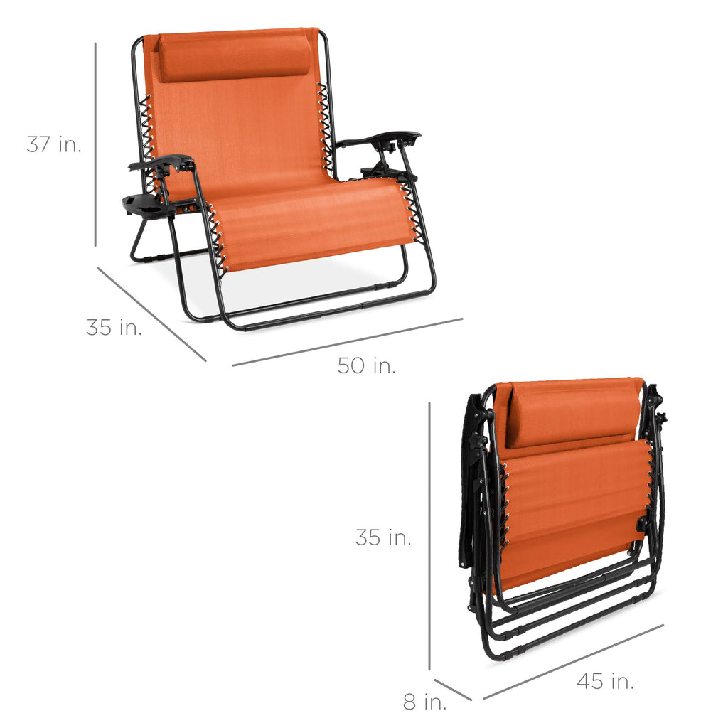 Terracotta Orange 2-Person Zero Gravity Chair with Cup Holders Z885860