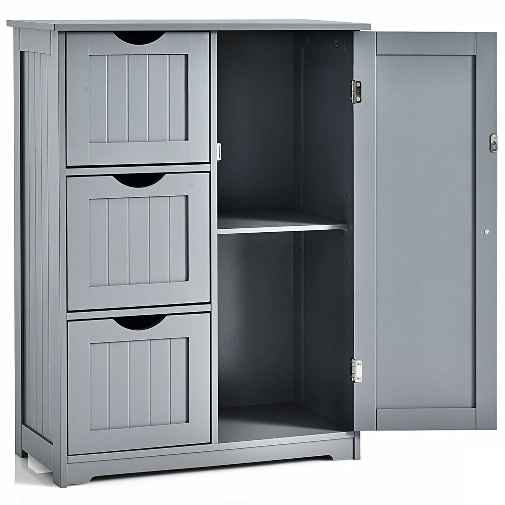 Grey Wooden Bathroom Floor Cabinet with 1 Cupboard and 3 Drawers K5495