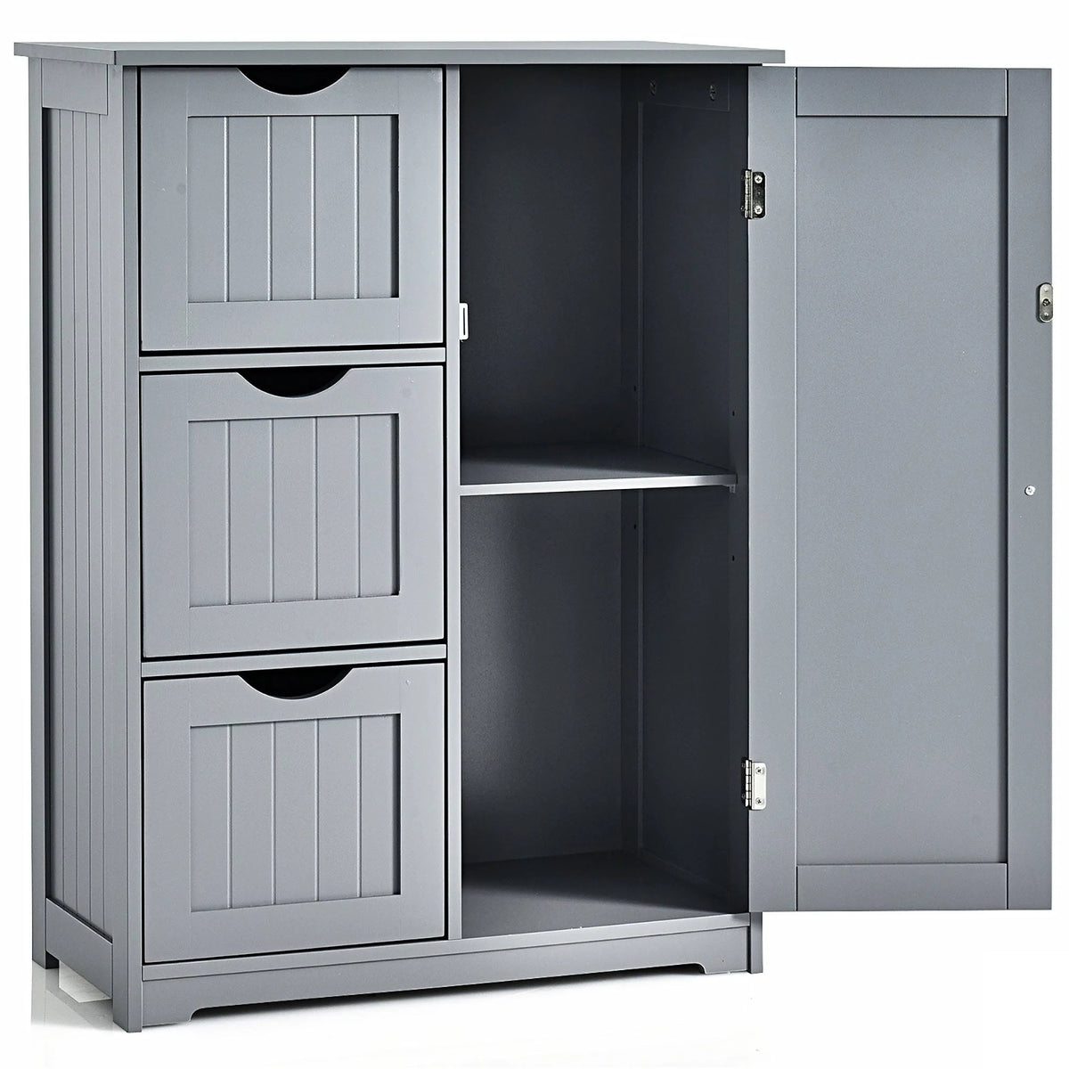Grey Wooden Bathroom Floor Cabinet with 1 Cupboard and 3 Drawers K5495