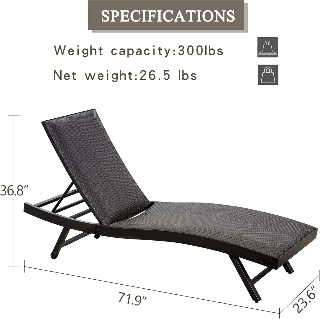 Brown Aluminum Wicker Padded Lounge Chairs with Wheels, Set of 2 I920