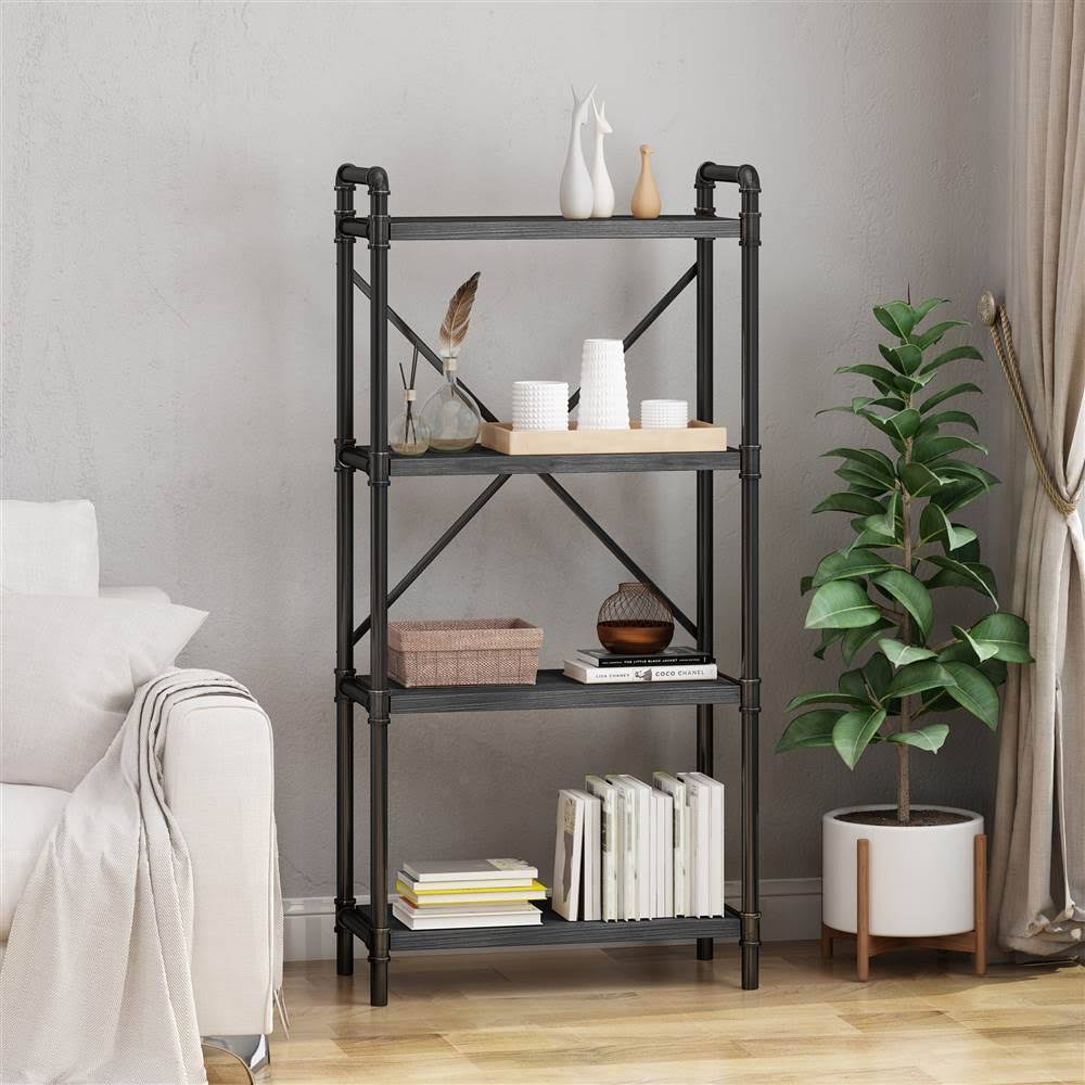 Black Contemporary 4-Shelves Rectangular Storage Bookcase R3331