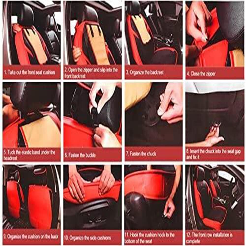 Black Red Waterproof Car Seat Covers 5-Seat A5815