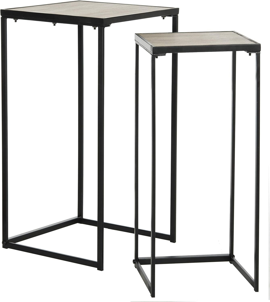 Light Oak and Black Wood Stacking End Table Pack of 2 J143692