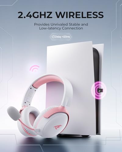Wireless Gaming Headset with Bluetooth 5.4, 53MM Stereo Sound, 65H Battery, ENC Noise Canceling Mic Black&Red W465