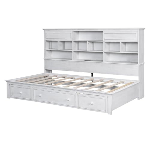 Antique White Twin Size Wood Daybed Frame with 3 Drawers Y601243
